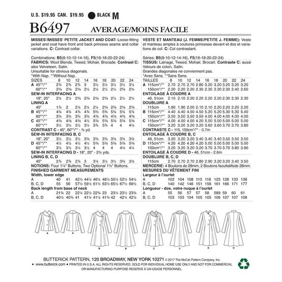 Butterick Petite Coat Sewing Pattern B6497 (8-16) image number 2
