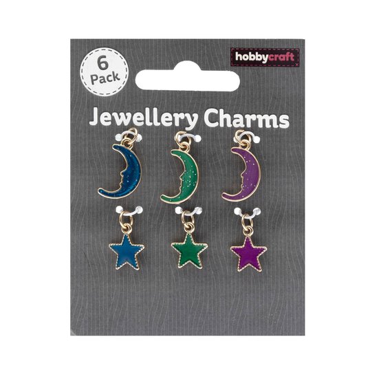 Gold Moon and Star Jewellery Charms 6 Pack  image number 1
