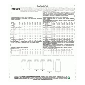 McCall's Women's Skirts Sewing Pattern M8004 (E5 14-22)