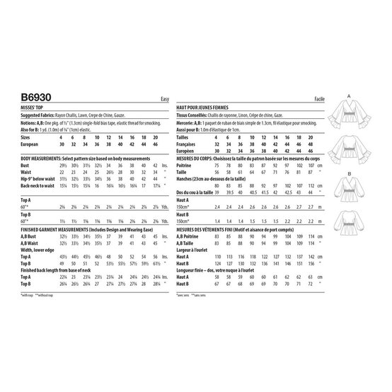 Butterick Women's Tops  Sewing Pattern B6930 (D5 4-12) image number 2