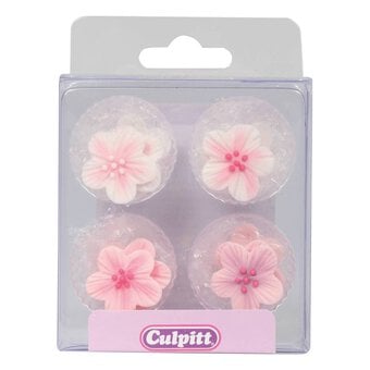 Culpitt Pink Brushed Flower Sugar Toppers 12 Pack
