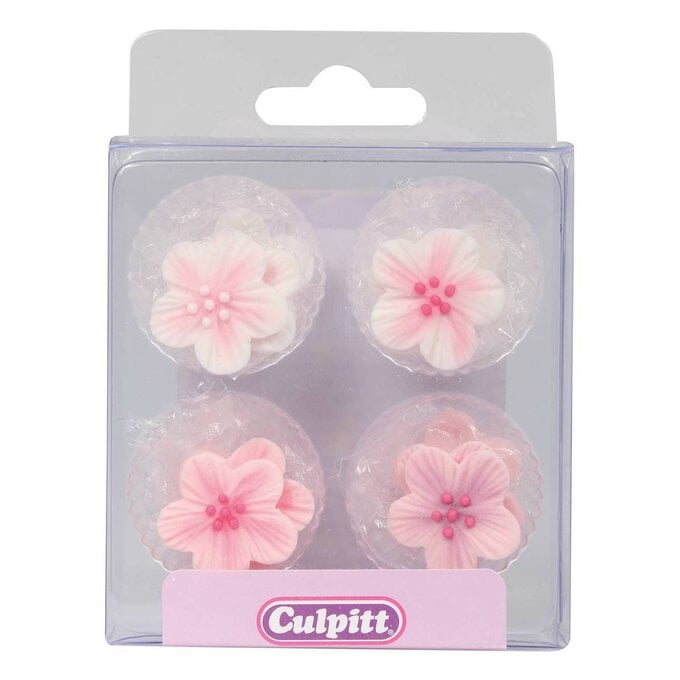 Culpitt Pink Brushed Flower Sugar Toppers 12 Pack image number 1