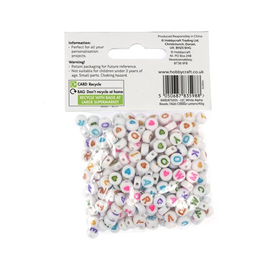 Multicolour Letter White Alphabet Beads 40g image number 5