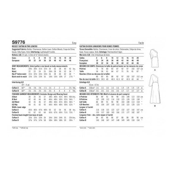Simplicity Women's Caftan  Sewing Pattern S9776 (D5 4-12) image number 2