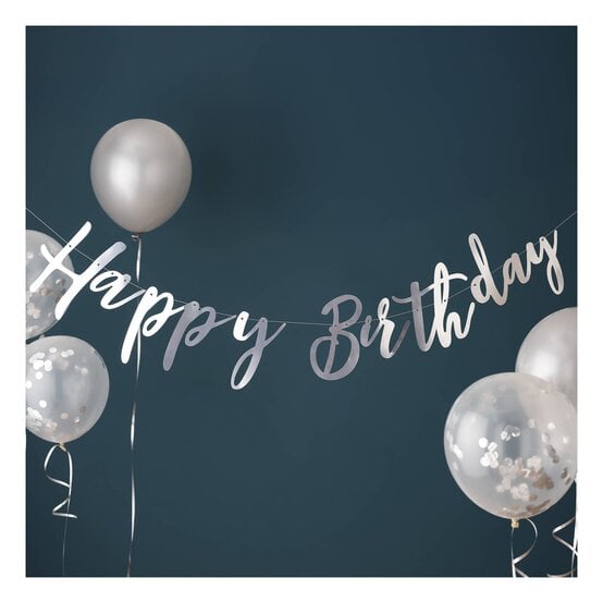 Create & Celebrate Silver Happy Birthday Bunting 1.8m image number 1