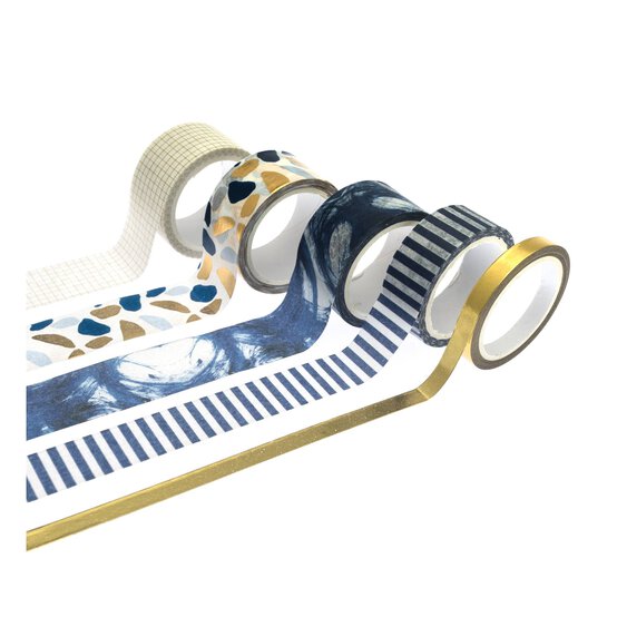 Blue Abstract Washi Tape 5m 5 Pack image number 3