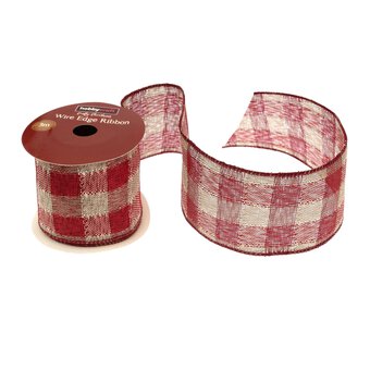 Linen Check Wire Edge Printed Ribbon 63mm x 3m