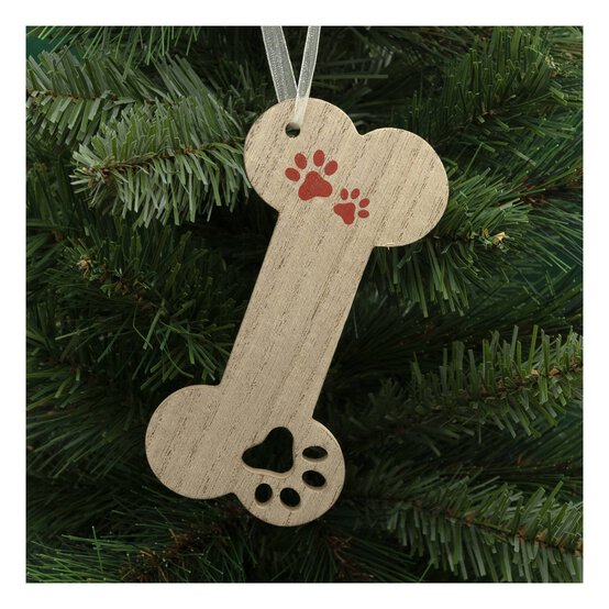 Hanging Wooden Paw Print Bone Decoration 14cm image number 3