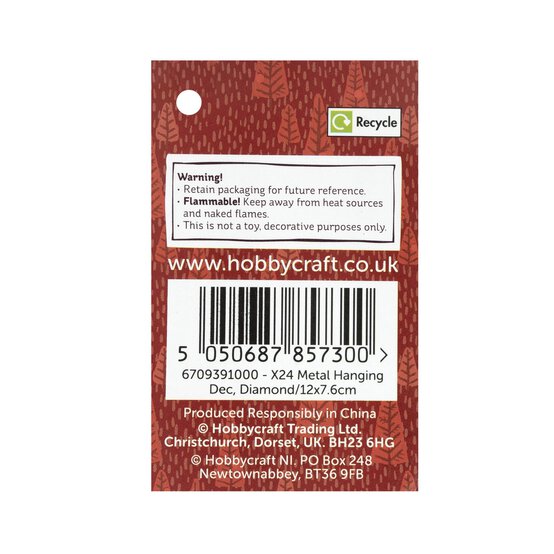 Metal Hanging Diamond Decoration 12cm image number 4