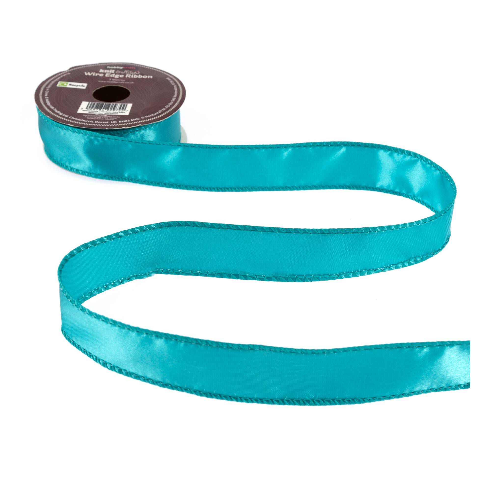 Teal Wire Edge Satin Ribbon 25mm x 3m | Hobbycraft