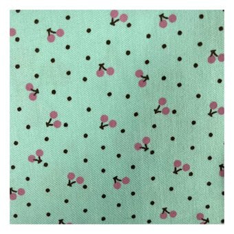 Mint Cherries Polycotton Print Fabric by the Metre