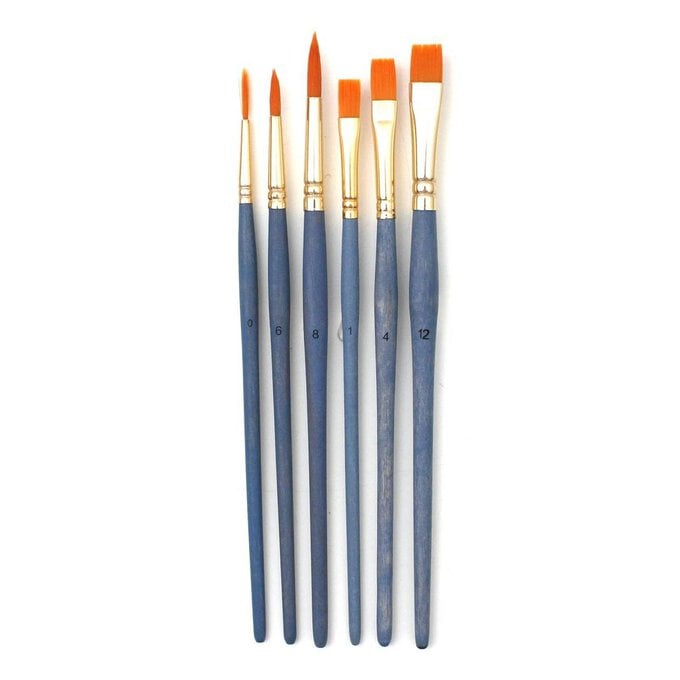 Gold Flat and Round Taklon Brushes 6 Pack