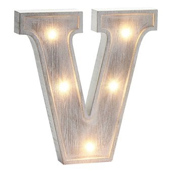 White Washed Wooden LED Letter V 21cm