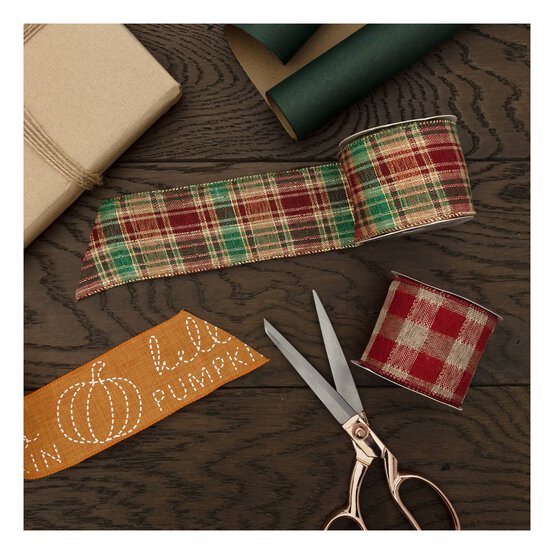 Linen Check Wire Edge Printed Ribbon 63mm x 3m image number 3
