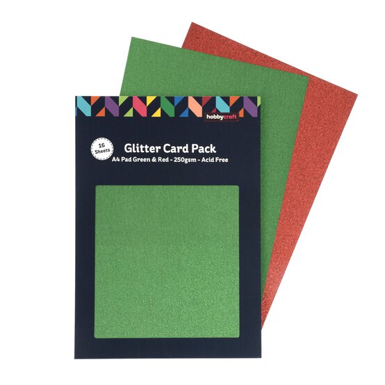 Green and Red Glitter Card A4 16 Pack image number 1