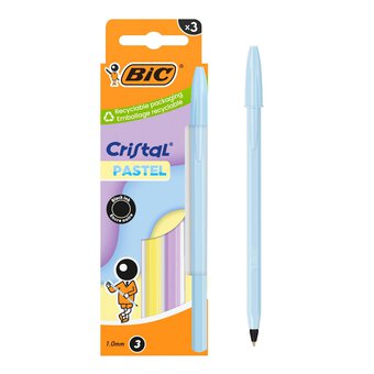 BIC Cristal Pastel Black Ballpoint Pens 3 Pack