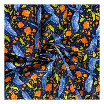 Artisan Dragonfly Navy Cotton Fabric by the Metre