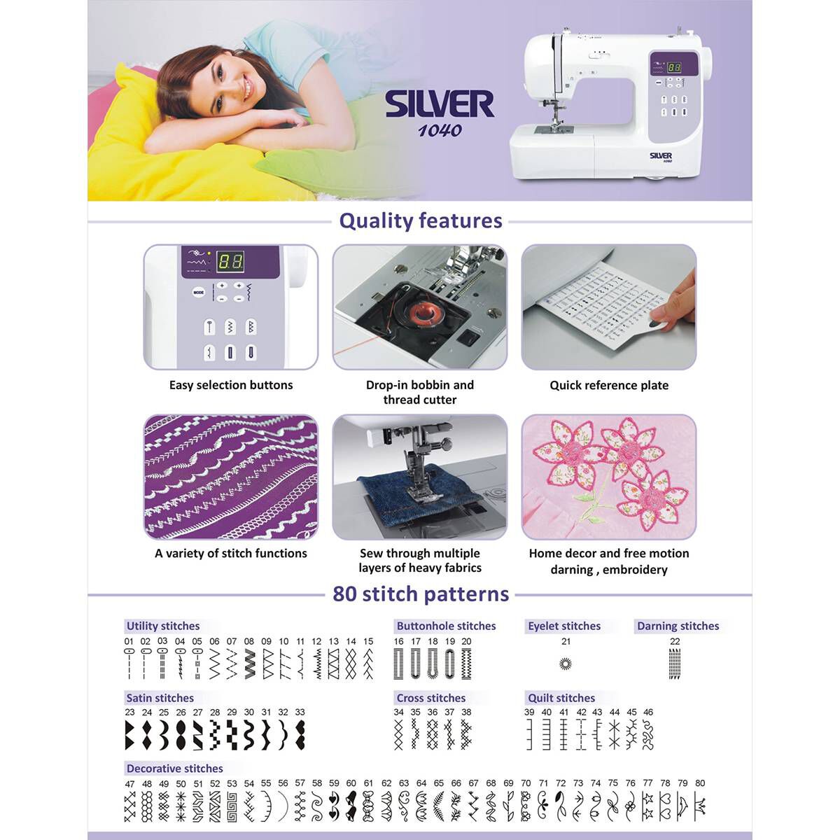 Silver 1040 Computerised Sewing Machine Hobbycraft