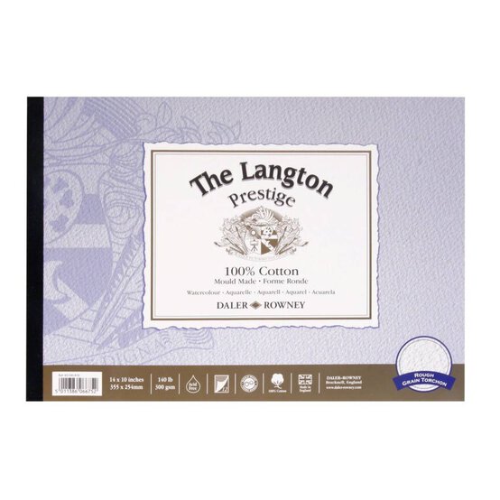 Daler-Rowney Langton Prestige Rough Grain Watercolour Pad 14 x 10 Inches image number 1