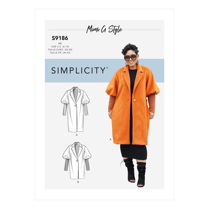 Simplicity Women’s Coat Sewing Pattern S9186 (1624) Hobbycraft