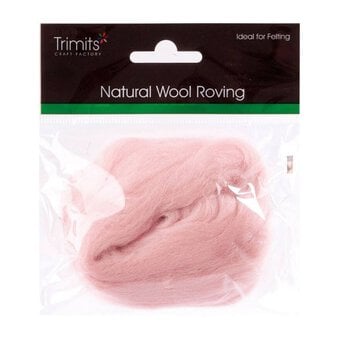 Trimits Powder Pink Natural Wool Roving 10g