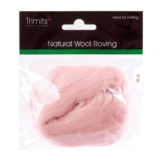 Trimits Powder Pink Natural Wool Roving 10g image number 1