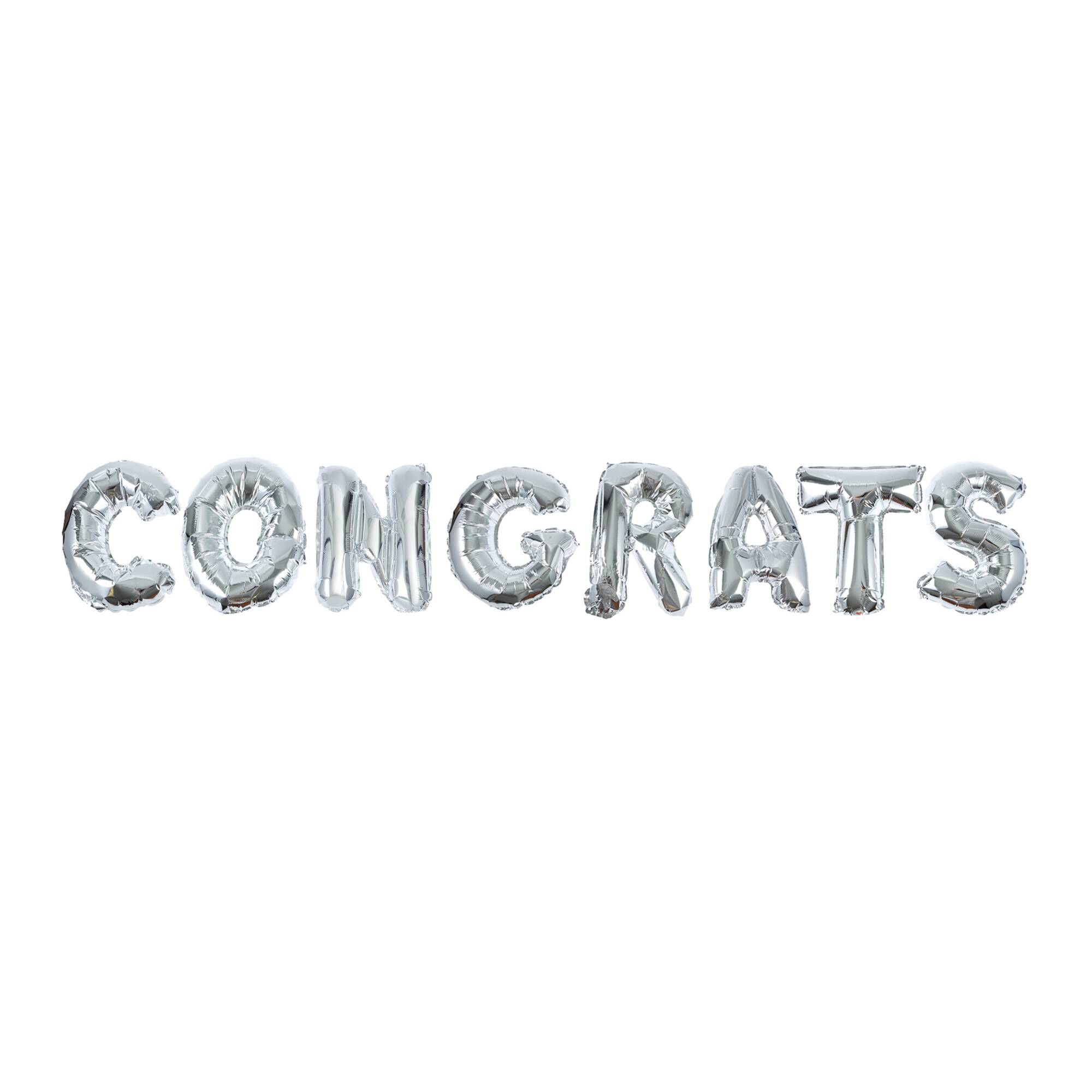 Congrats Buchstaben-Luftballon Banner – Silber, 8-teilig, Für Partys & Feiern