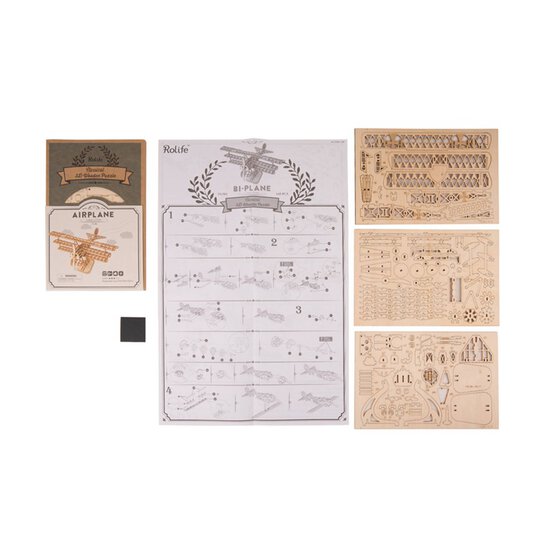 Rolife Bi-Plane 3D Wooden Puzzle Kit image number 4