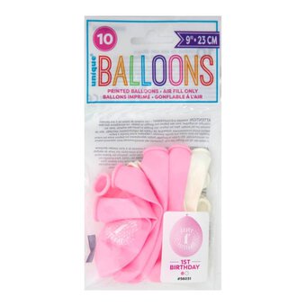 Pink 1st Birthday Latex Balloons 10 Pack