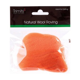Trimits Orange Natural Wool Roving 10g