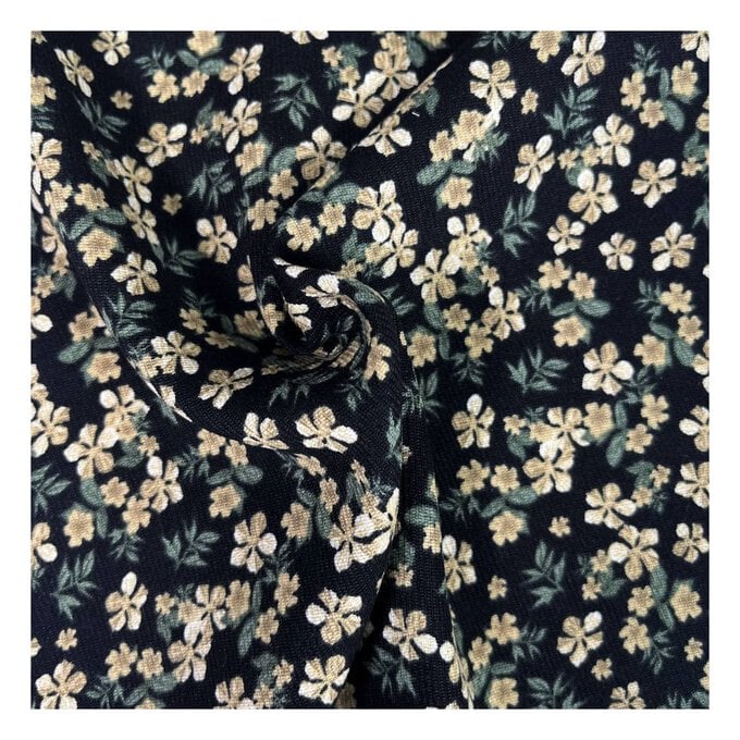 Black and Cream Ditsy Floral Brushed Print Fabric by the Metre image number 1