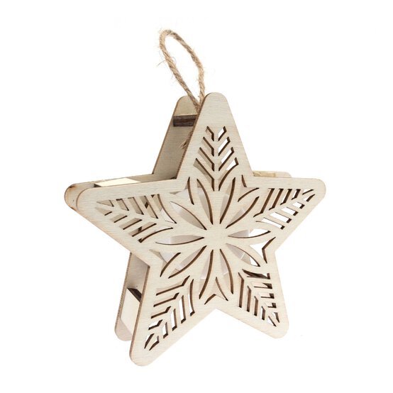 Light-Up Wooden Hanging Snowflake Decoration 10.5cm image number 2