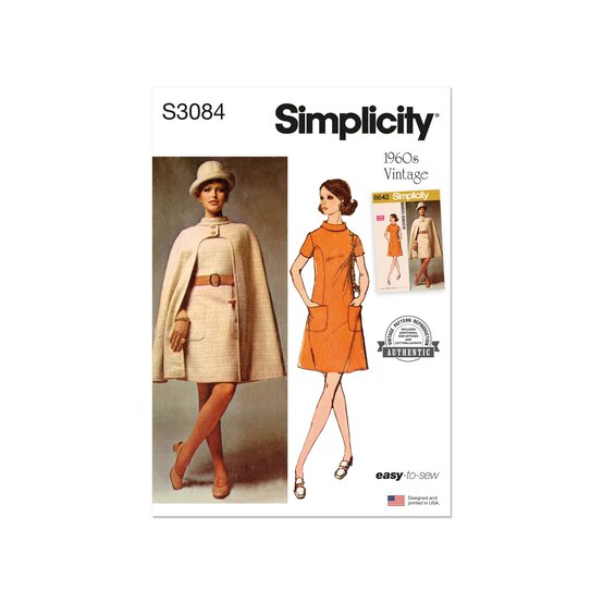 Simplicity 1960s Cape and Dress Sewing Pattern S3084 (6-14) image number 1