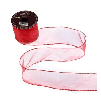 Red Wire Edge Organza Ribbon 63mm x 3m image number 2
