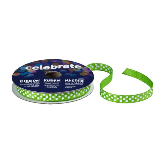Lime Grosgrain Polka Dot Ribbon 6mm x 5m image number 1