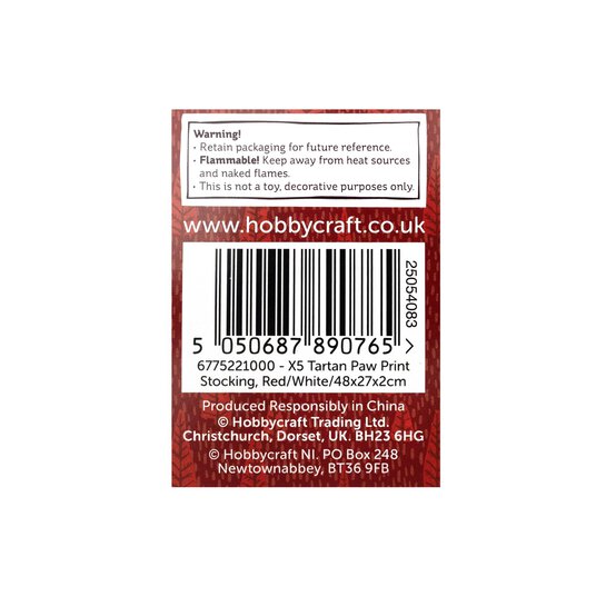 Red Tartan Paw Print Stocking 48cm image number 5