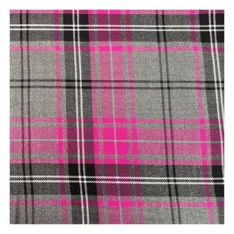 Grey and Pink Poly Viscose Tartan Fabric by the Metre
