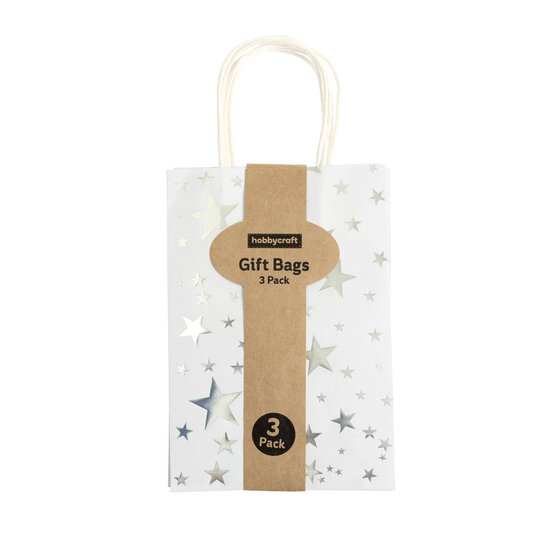 Silver Foil Star Paper Gift Bags 3 Pack image number 3