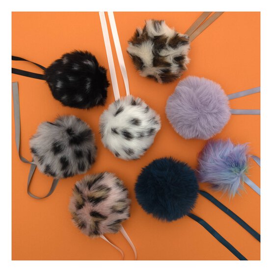 Grey Leopard Faux Fur Pom Pom 11cm image number 2
