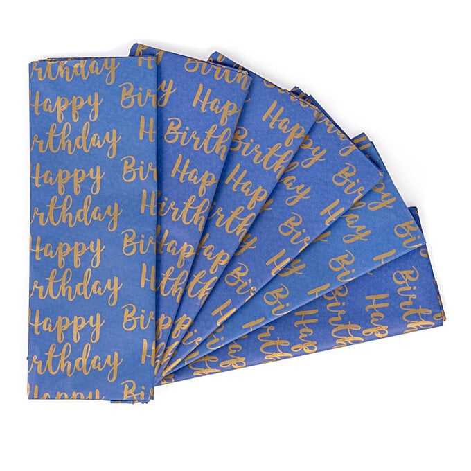 Gold Happy Birthday Printed Tissue Paper 50cm x 75cm 6 Pack image number 1