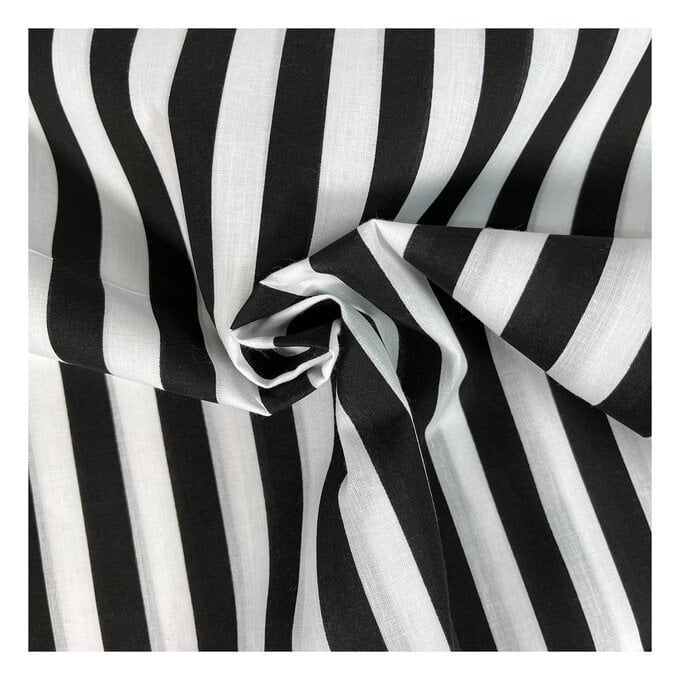 Black and White Stripe Polycotton Fabric by the Metre image number 1