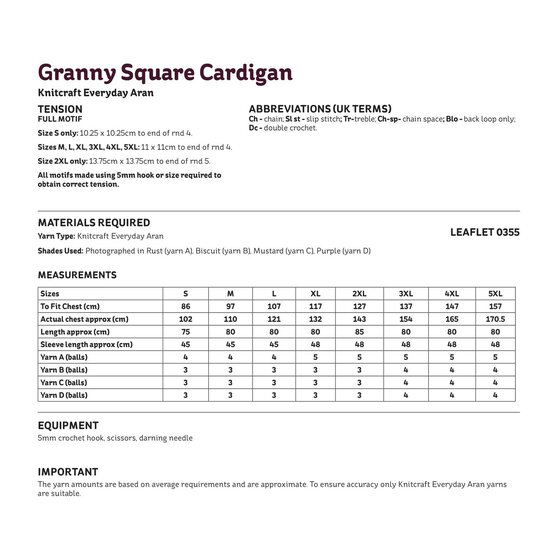 Knitcraft Granny Square Cardigan Digital Pattern 0355 image number 4