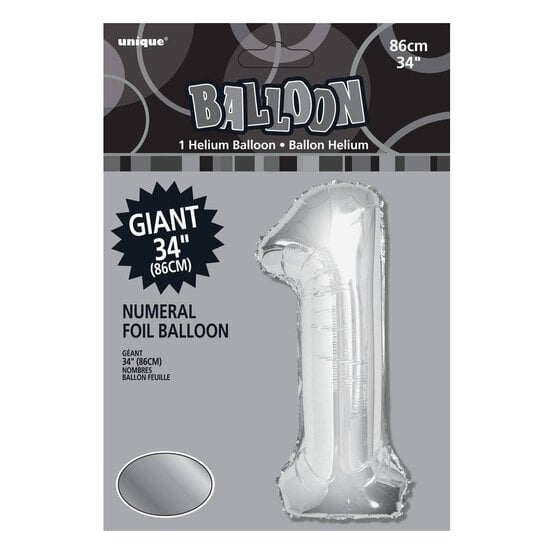 Extra Large Silver Foil 1 Balloon image number 2