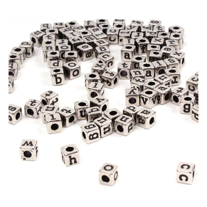 Silver Square Alphabet Beads 6mm x 7mm image number 1