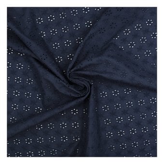 Navy Broderie Anglaise Fabric by the Metre