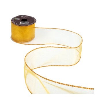 Bright Gold Wire Edge Organza Ribbon 63mm x 3m image number 2