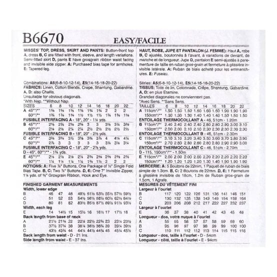Butterick Women's Tops Sewing Pattern B6670 (E5 14-22) image number 2
