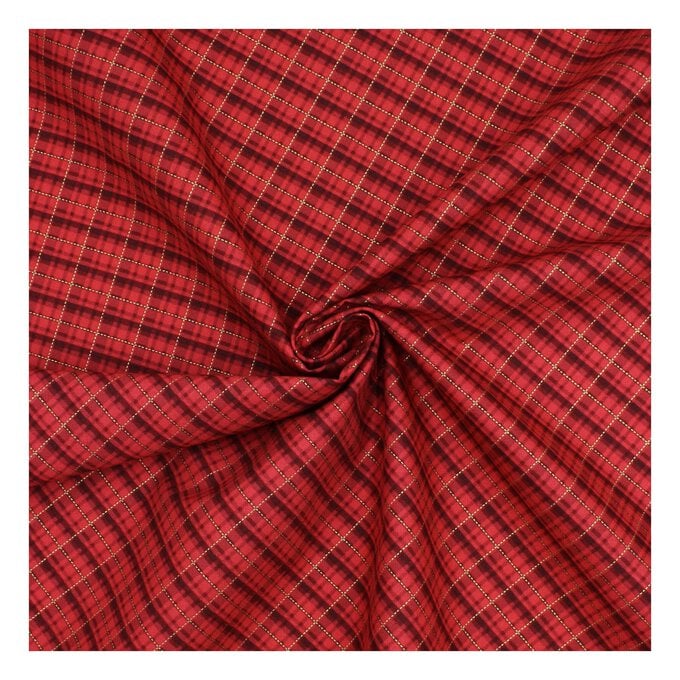 Robert Kaufman Red Metal Check Cotton Fabric by the Metre image number 1