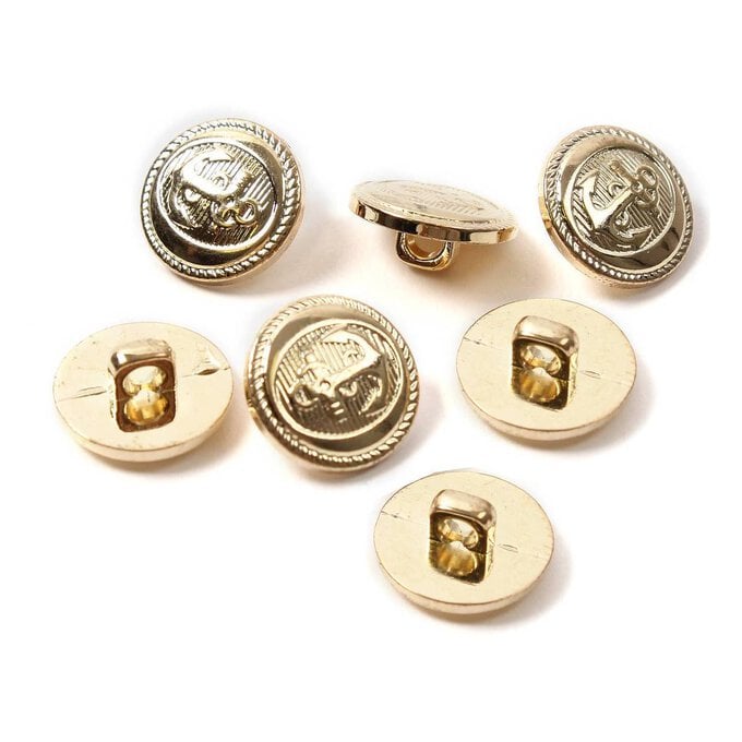 Hemline Gold Metal Military Anchors Button 7 Pack image number 1