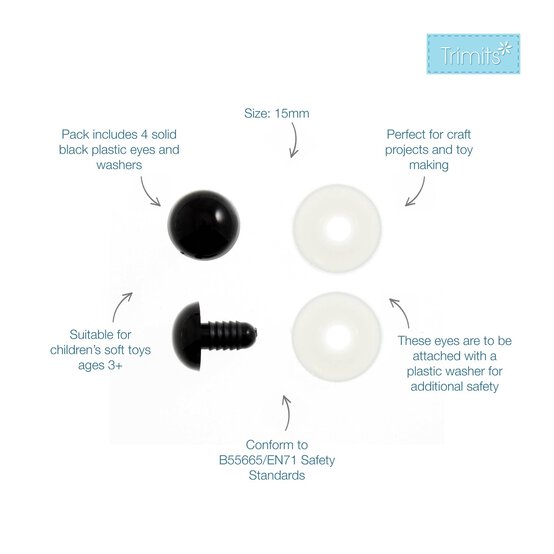 Trimits Black Toy Safety Eyes 15mm 4 Pack image number 2